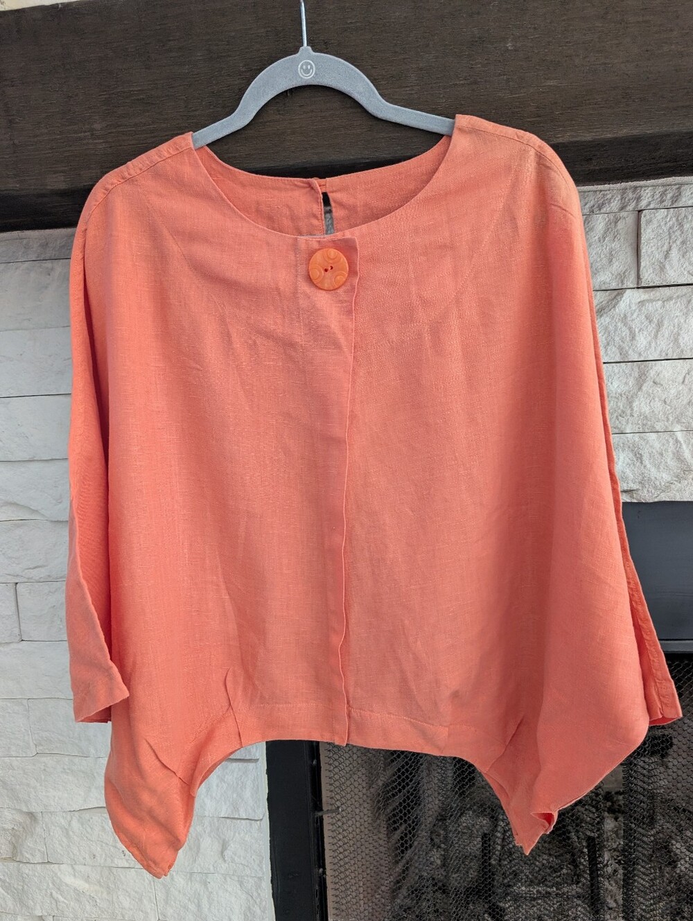 IC By Connie K Women’s 100% Linen Relaxed Center Pleated Orange Button Top